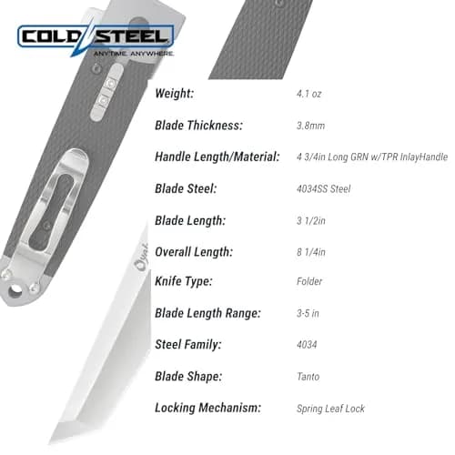 Cold Steel Oyabun 3.5" 4034SS Tanto Point Razor-Sharp Blade 4.75" Griv-Ex Handle | Everyday Carry Folding Knife thumbnail 6