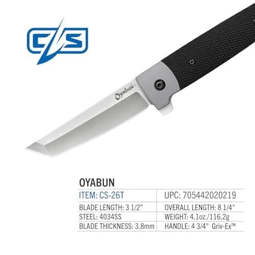 Cold Steel Oyabun 3.5" 4034SS Tanto Point Razor-Sharp Blade 4.75" Griv-Ex Handle | Everyday Carry Folding Knife thumbnail 7