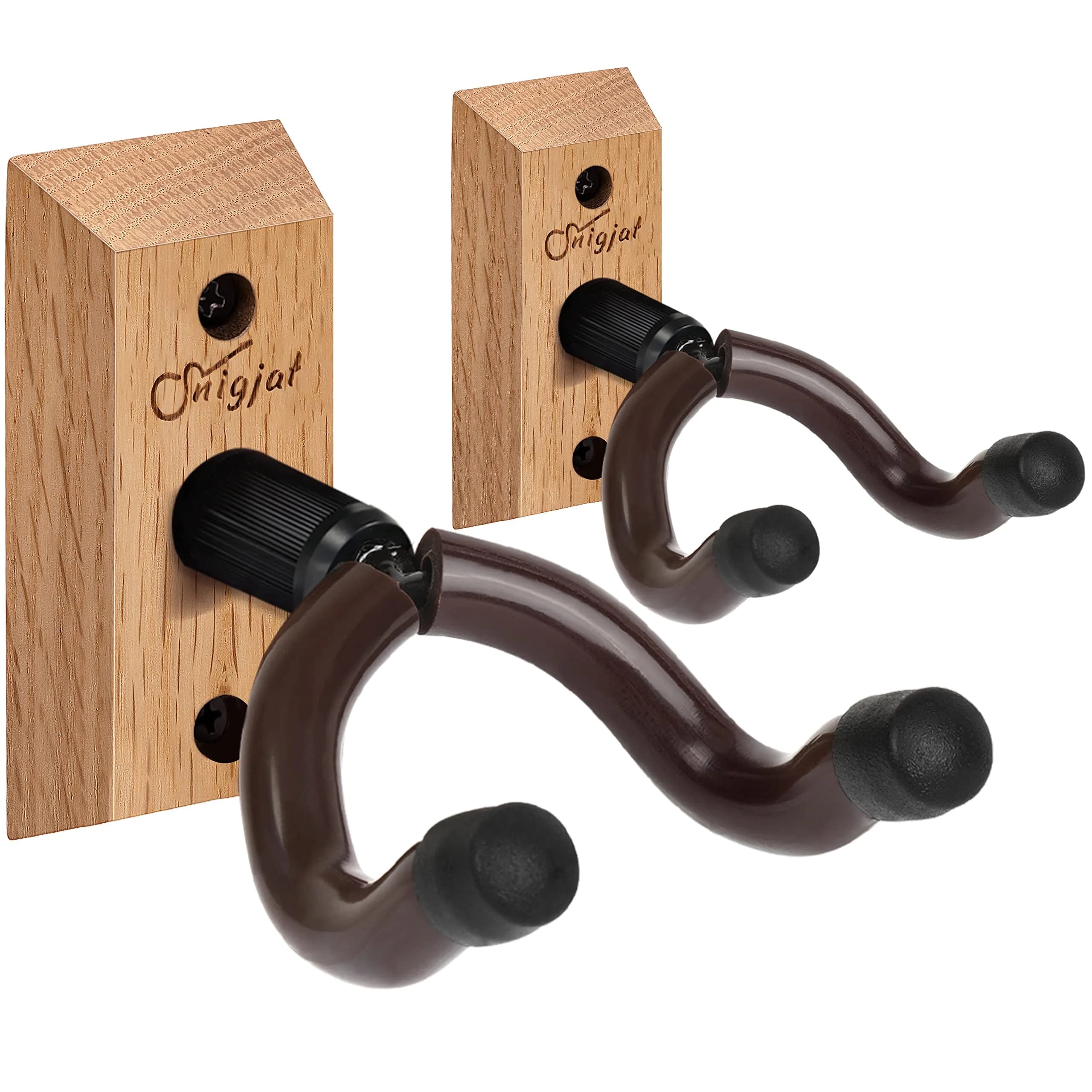 SNIGJAT Guitar Wall Mount 2 Pack, Matte Black Hardwood Guitar Hanger with Rotatable Yoke | Holds up to 20 lbs — LightApricot