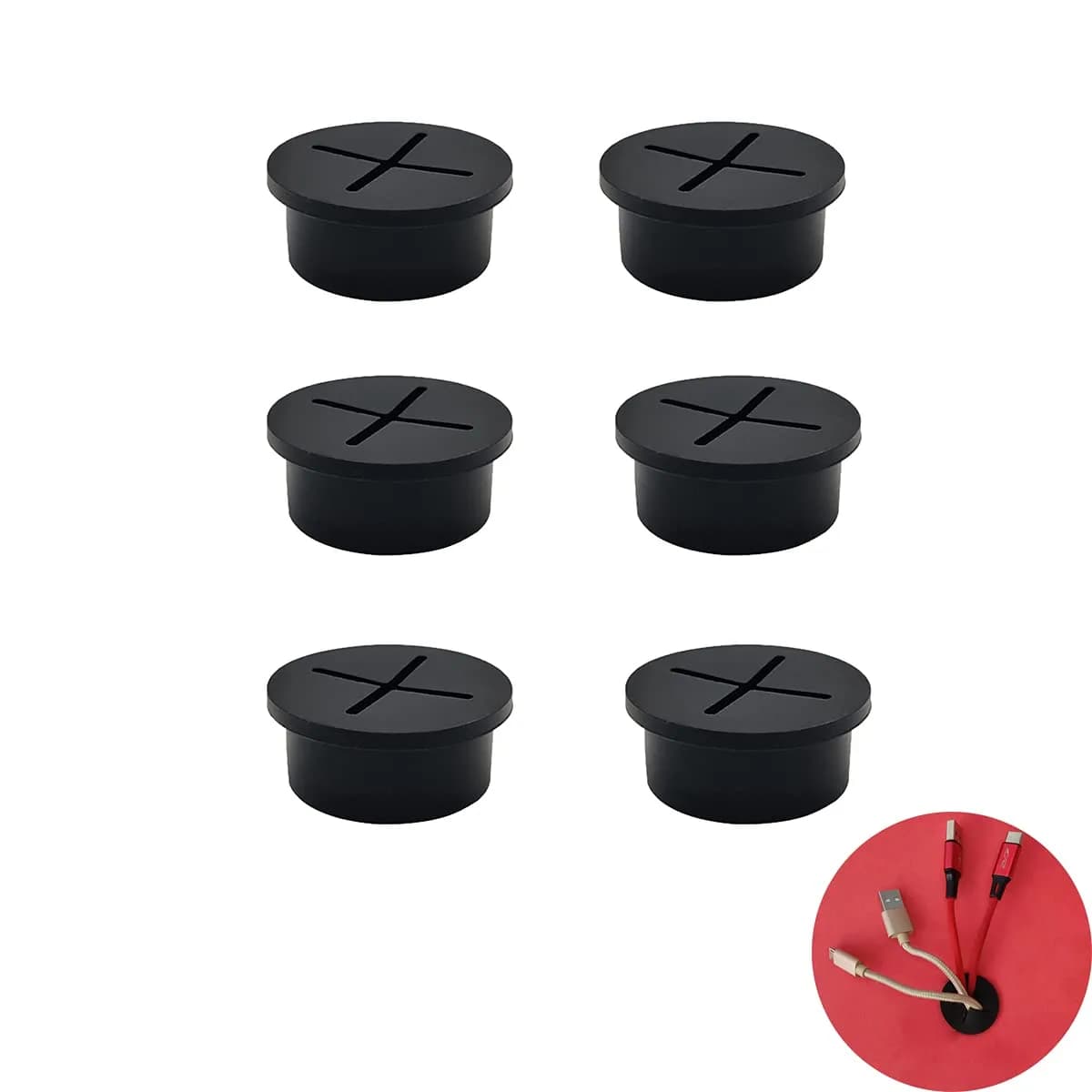 ZYYC 10 Pcs Cable Cord Grommet 24mm Overall Diameter | Flexible Rubber Wire Hole Cover for Desk — Black 1 Inch