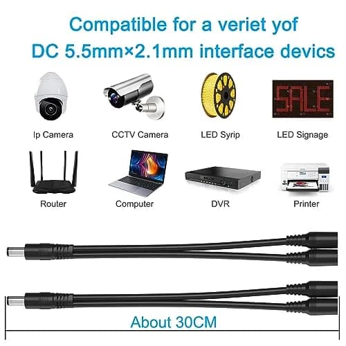 SIOCEN 2 Pack 1 Male to 2 Female DC Power Splitter Cable 2.1mm x 5.5mm | CCTV & LED Power Adapter thumbnail 5
