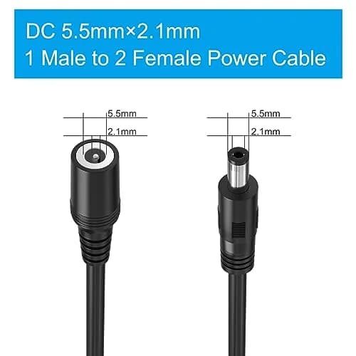 SIOCEN 2 Pack 1 Male to 2 Female DC Power Splitter Cable 2.1mm x 5.5mm | CCTV & LED Power Adapter thumbnail 3