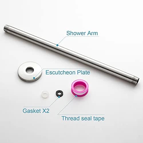 OFFO 16 inch (40.46cm) Brushed Nickel Ceiling Mount Shower Arm with Flange | Straight Rain Shower Extension thumbnail 6