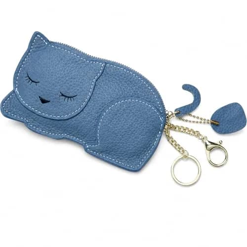 QZUnique Cat Coin Purse Keychain Bag - Blue 9.5cm (3.74") | Cute Cartoon Animal Change Pouch for Women & Girls thumbnail 1