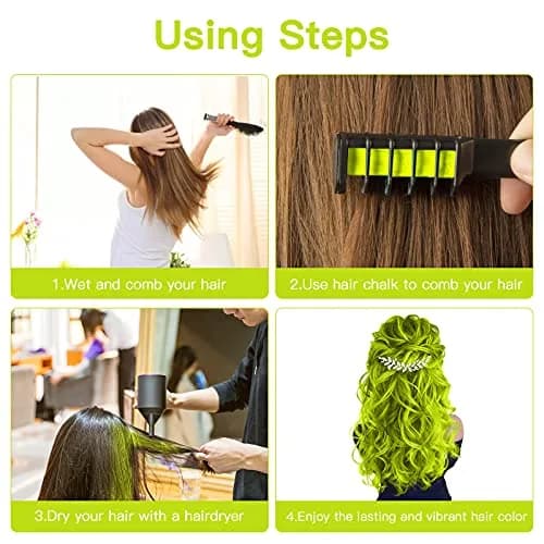MSDADA Yellow Hair Chalk Comb 6-Piece Set | Temporary Washable Hair Color Dye for Kids thumbnail 4