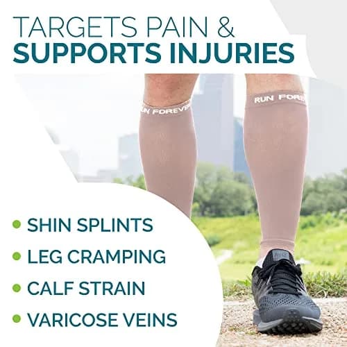 Run Forever Calf Compression Sleeve for Men & Women, 20-30mmHg Compression, Small, Nude | Leg Sleeve thumbnail 6