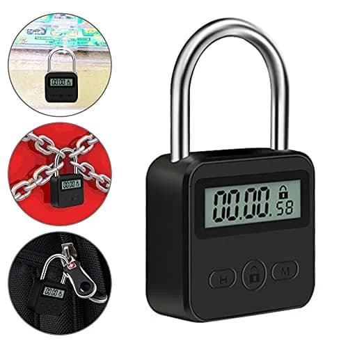Tookie Metal Timer Lock with LCD Display, USB Rechargeable, 99 Hours Max Timing | Heavy Duty Electronic Time Out Padlock (Black) thumbnail 2