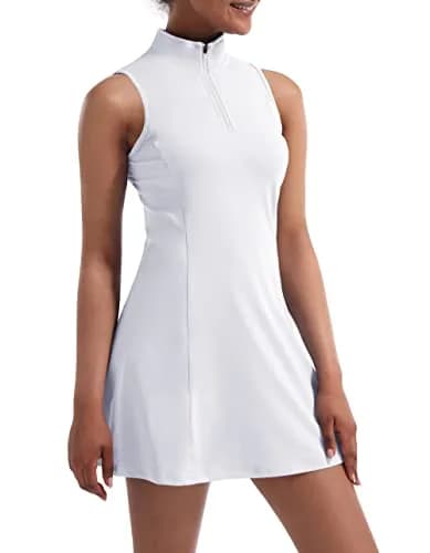 CUGOAO Women's Tennis Dress with Inner Shorts & Pockets - White, Medium | Breathable & Sweat-Wicking Athletic Dress thumbnail 5