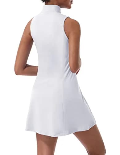 CUGOAO Women's Tennis Dress with Inner Shorts & Pockets - White, Medium | Breathable & Sweat-Wicking Athletic Dress thumbnail 2