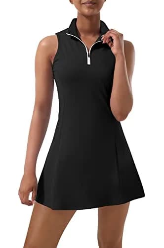 CUGOAO Women's Tennis Dress with Inner Shorts & Pockets | Black, XL (100cm Chest, 85cm Waist) thumbnail 1