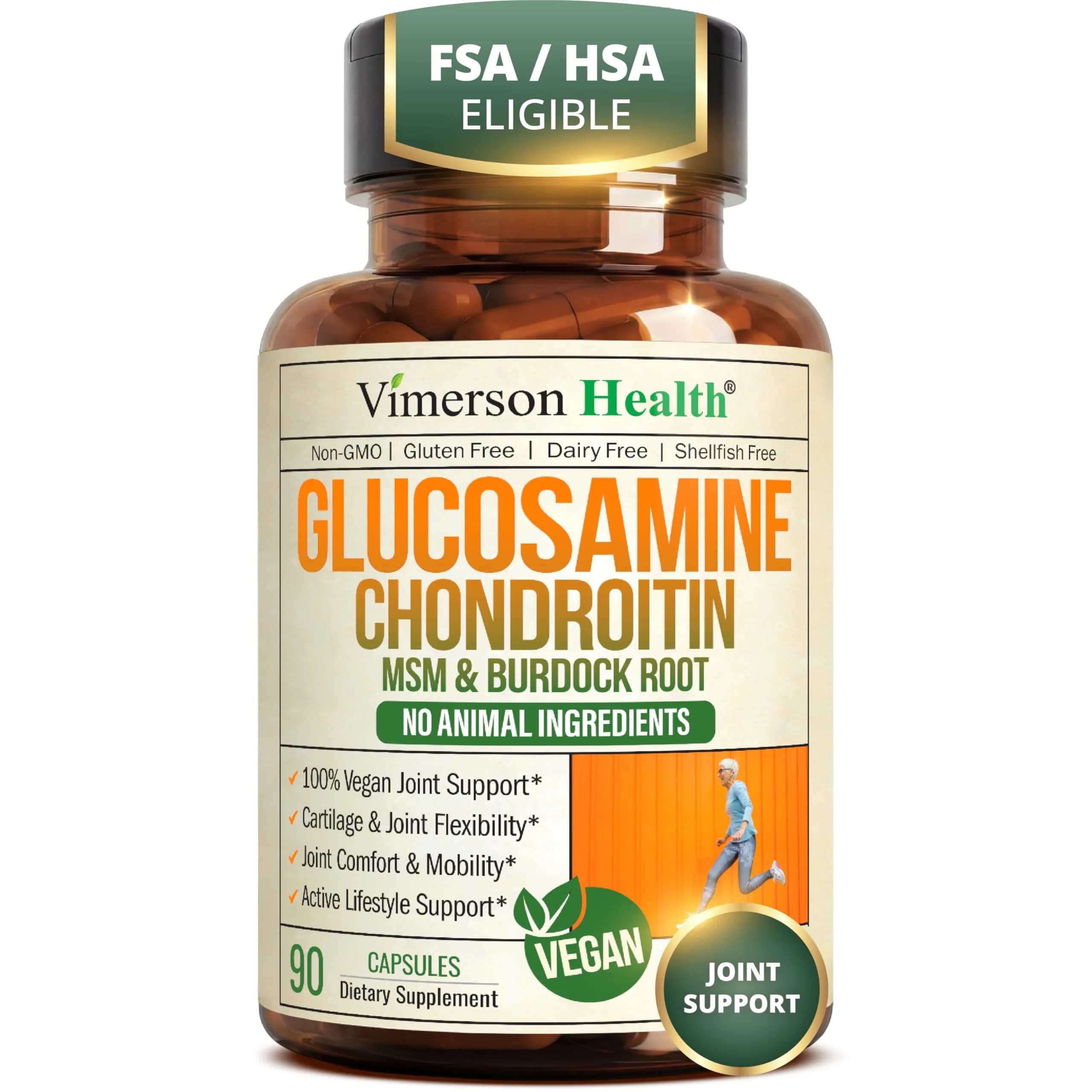Vimerson Health Vegan Glucosamine Chondroitin MSM Joint Supplement 90 Capsules | Supports Cartilage & Mobility