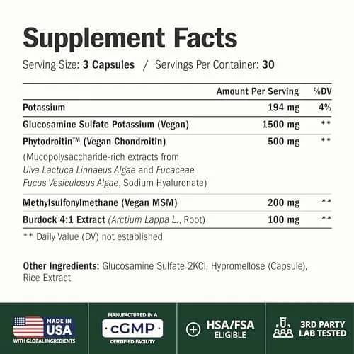 Vimerson Health Vegan Glucosamine Chondroitin MSM Joint Supplement 90 Capsules | Supports Cartilage & Mobility thumbnail 2