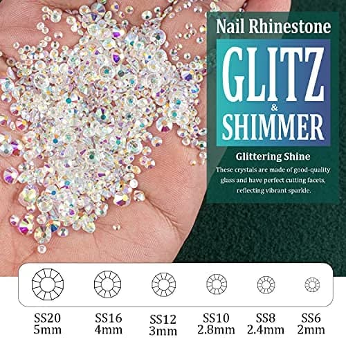 BELLEBOOST Nail Art Rhinestones Kit 6 Sizes Transparent AB Glass Round Beads 1720 PCS | Iridescent Shine for DIY Nail Art & Jewelry thumbnail 3