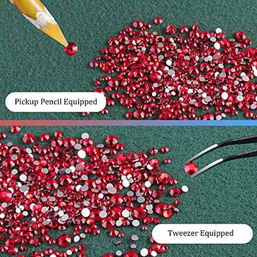 BELLEBOOST Nail Art Rhinestones Kit with Pickup Pen & Tweezer, 6 Sizes, Glass, Round, Red | Vibrant Shine for DIY & Professional Nails thumbnail 6