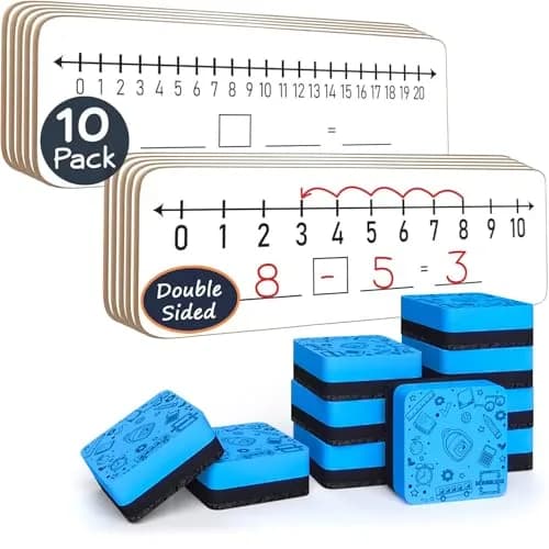 Scribbledo Dry Erase Number Line Board 12x4 Double Sided 10 Set with Erasers | Math Practice for Grades 1-5 thumbnail 1