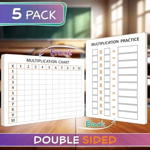 Scribbledo Multiplication Chart Dry Erase Boards 9x12 Inch (22.86cm x 30.48cm), 5 Pack with Erasers | Reusable Math Practice for Grades 3-5 thumbnail 3