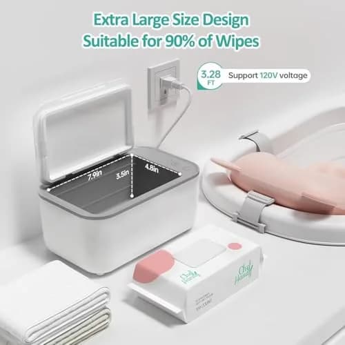 Chefhandy Baby Wipe Warmer with Surround Heating, Large Capacity, White | 200ml (7.9 x 4.8 x 3.5 Inch) thumbnail 4