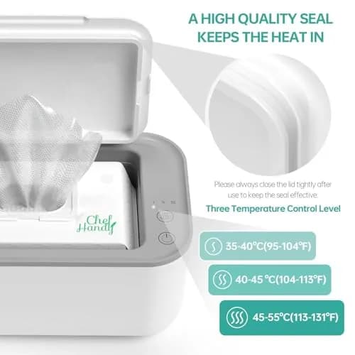 Chefhandy Baby Wipe Warmer with Surround Heating, Large Capacity, White | 200ml (7.9 x 4.8 x 3.5 Inch) thumbnail 2