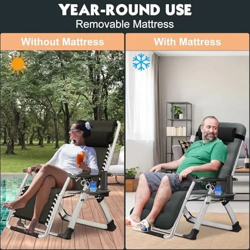 MOPHOTO Zero Gravity Chair, Outdoor Padded Lounge Chair with Side Table, Supports up to 440lbs thumbnail 5