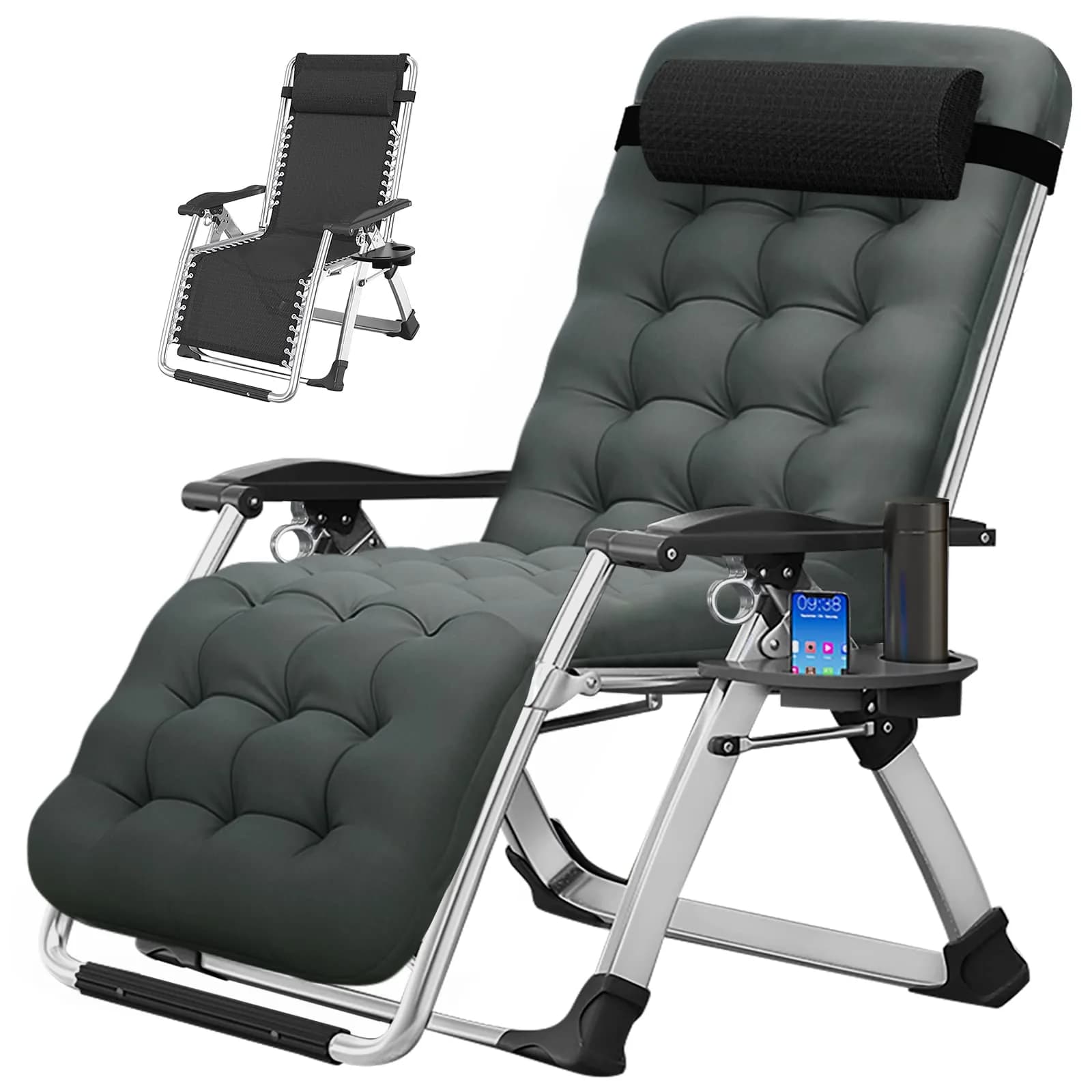 MOPHOTO Zero Gravity Chair, Outdoor Padded Lounge Chair with Side Table, Supports up to 440lbs - main product image