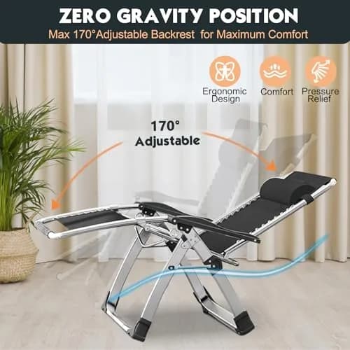 MOPHOTO Zero Gravity Chair, Outdoor Padded Lounge Chair with Side Table, Supports up to 440lbs thumbnail 2