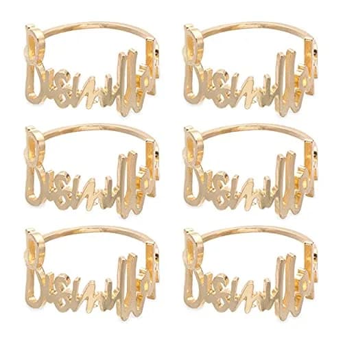 YODOOLTLY Gold 6 pcs Napkin Ring Set | Elegant Letter Metal Table Decor for Weddings & Ramadan thumbnail 1