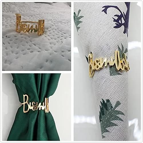 YODOOLTLY Gold 6 pcs Napkin Ring Set | Elegant Letter Metal Table Decor for Weddings & Ramadan thumbnail 6