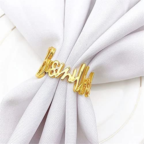 YODOOLTLY Gold 6 pcs Napkin Ring Set | Elegant Letter Metal Table Decor for Weddings & Ramadan thumbnail 8