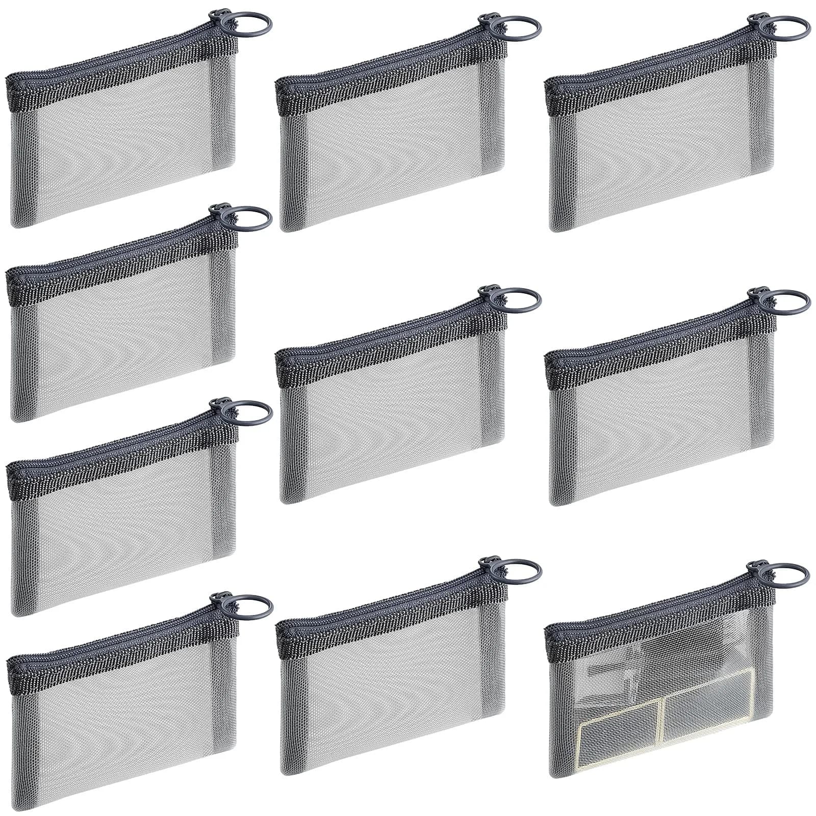 Frienda 10 Pcs Small Mesh Zipper Bags 7.6cm x 10.2cm (3 x 4 Inch) | Grey Cosmetic Travel Pouches - main product image