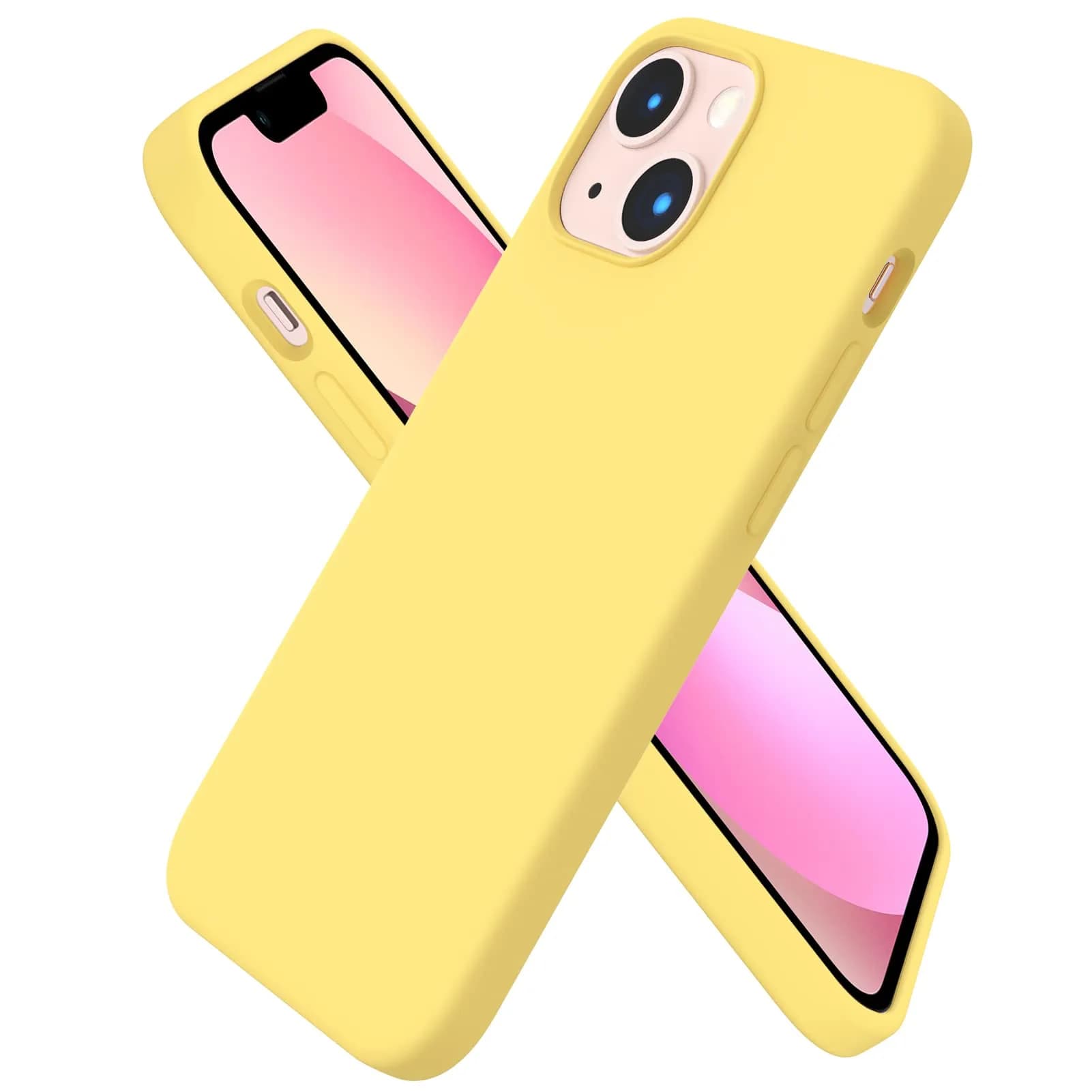 ORNARTO Compatible with iPhone 13 Mini Case, Slim Liquid Silicone 5.4 inch | Full Coverage, Microfiber Cushion, 3 Layers, Blue — Lemon Yellow