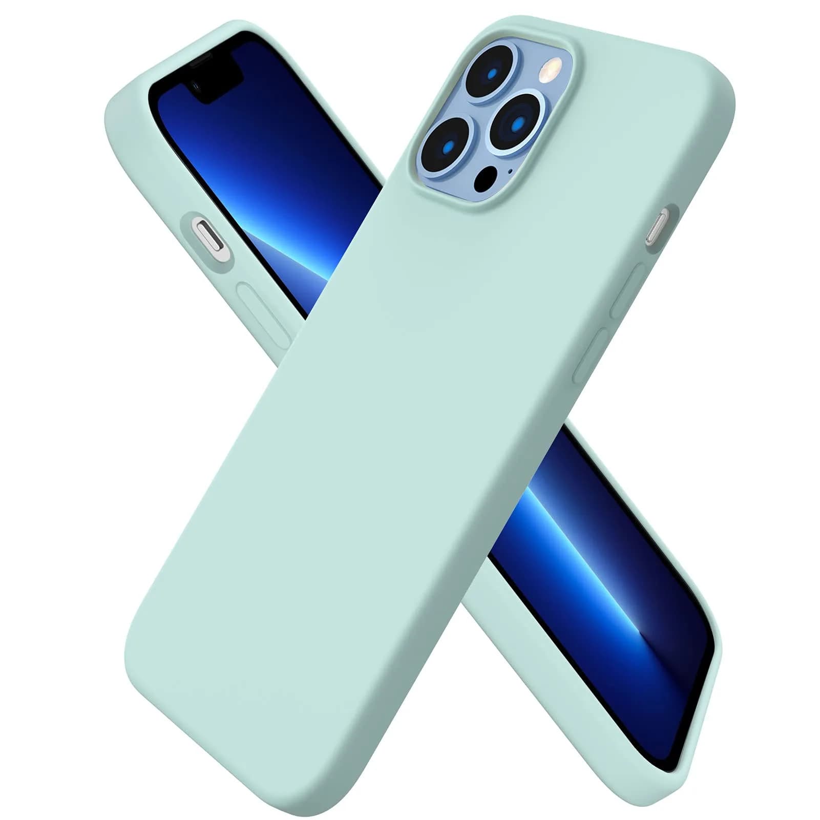 ORNARTO Compatible with iPhone 13 Pro Max Case 6.7" | Liquid Silicone, Full Cover, Pink — Mint Green