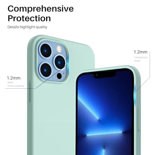 ORNARTO Compatible with iPhone 13 Pro Max Case 6.7" | Liquid Silicone, Full Coverage, Soft Rubber, Mint Green thumbnail 4
