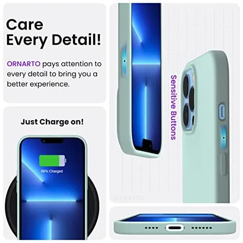 ORNARTO Compatible with iPhone 13 Pro Max Case 6.7" | Liquid Silicone, Full Coverage, Soft Rubber, Mint Green thumbnail 5