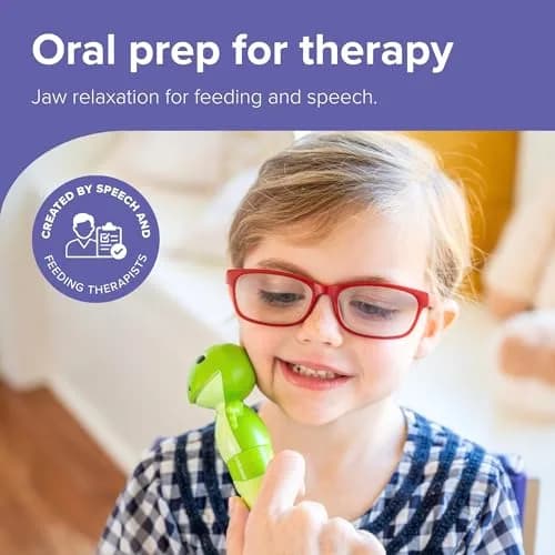 TalkTools Jiggler Oral Motor Tool Set for Kids - Vibration Sensory Awareness for Jaw & Lips, Speech & Feeding Aid | Dragon & Frog, Set of 2 (Blue & Green) thumbnail 2