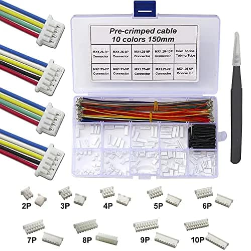 Keszoox MX 1.25mm Connector Kit with 28AWG Pre-Crimped Cables (200pcs, 150mm) | Molex PicoBlade Compatible for Pixhawk Drones thumbnail 1