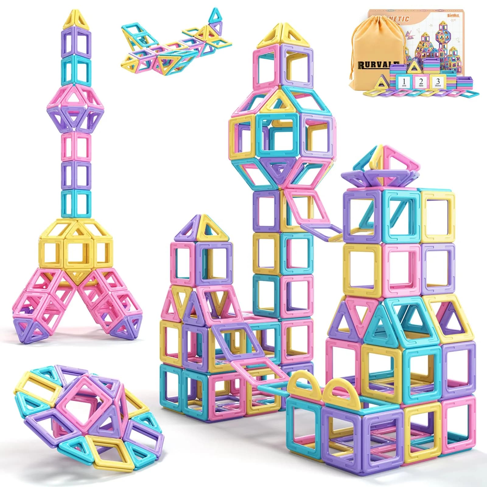 Rurvale Magnetic Building Blocks 44pcs | STEM Montessori Toy for Girls & Boys Age 3-8 - main product image
