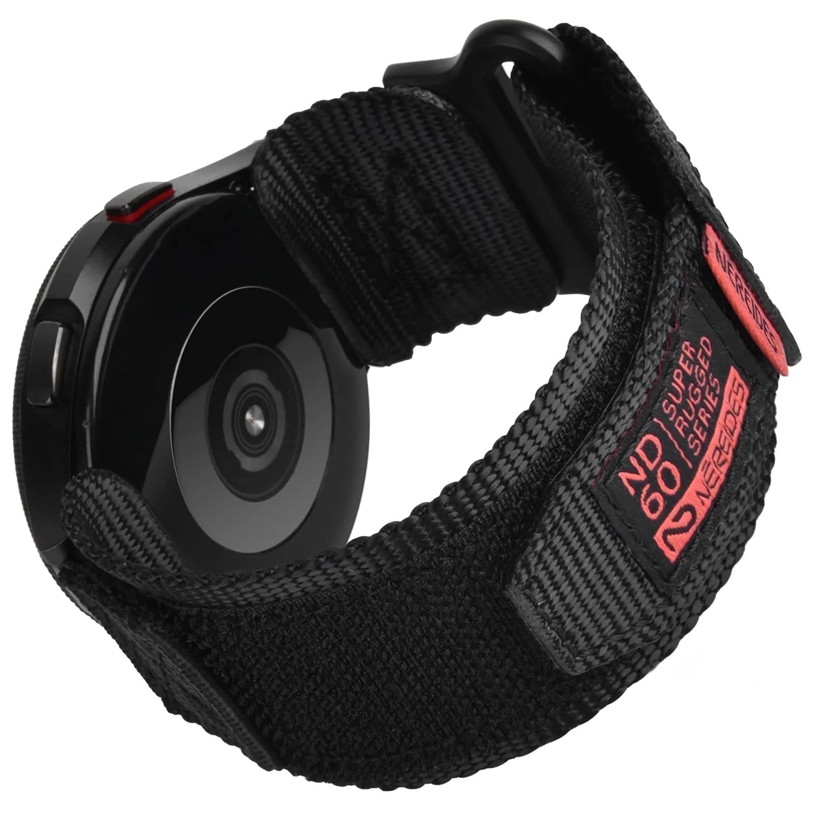 Nereides Purple Nylon Watch Band for Samsung Galaxy Watch 7/6/5/4 40mm 44mm, 20mm Adjustable Sports Strap — Black / Large