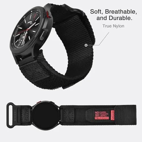 Nereides Black Nylon Watch Band for Samsung Galaxy Watch 7/6/5/4 40mm 44mm | Compatible with 20mm Smartwatches thumbnail 4