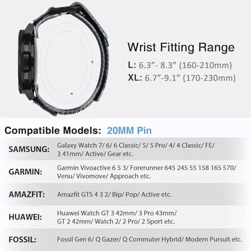 Nereides 20mm Nylon Watch Band for Samsung Galaxy Watch 7/6/5/4 40mm 44mm, Classic 42mm 46mm, 5 Pro 45mm, Active 2 40mm 44mm | Breathable Camouflage Sports Strap thumbnail 3