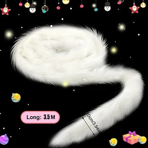 WILLBOND White Faux Fur Trim Ribbon 3.9in x 11.5ft | Fluffy Christmas Craft Decor thumbnail 2