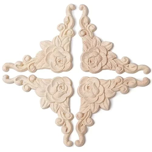 LizhiPier Rose Wood Appliques 8cm (3.15") | 4Pcs Unpainted Oak Wood Carved Decals for Furniture DIY thumbnail 6