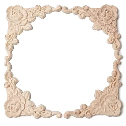 LizhiPier Wood Appliques Onlays for Furniture, 4-Pack Unpainted Oak Rose Decals 10cm (3.94") | DIY Decorative Corners for Bed Wall Dresser Mirror Door Cabinet Wardrobe thumbnail 2