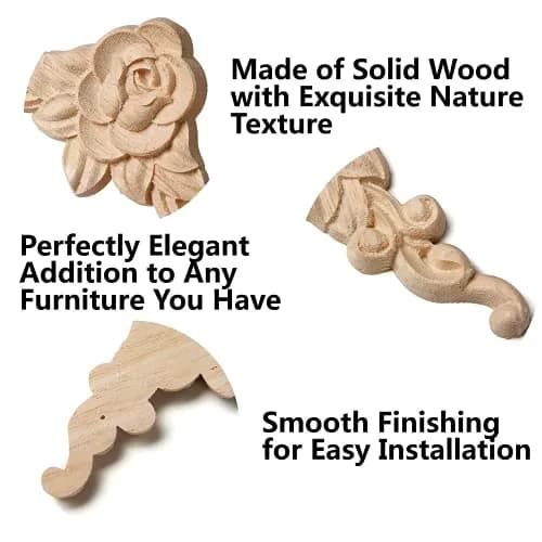 LizhiPier Wood Appliques Onlays for Furniture, 4-Pack Unpainted Oak Rose Decals 10cm (3.94") | DIY Decorative Corners for Bed Wall Dresser Mirror Door Cabinet Wardrobe thumbnail 3