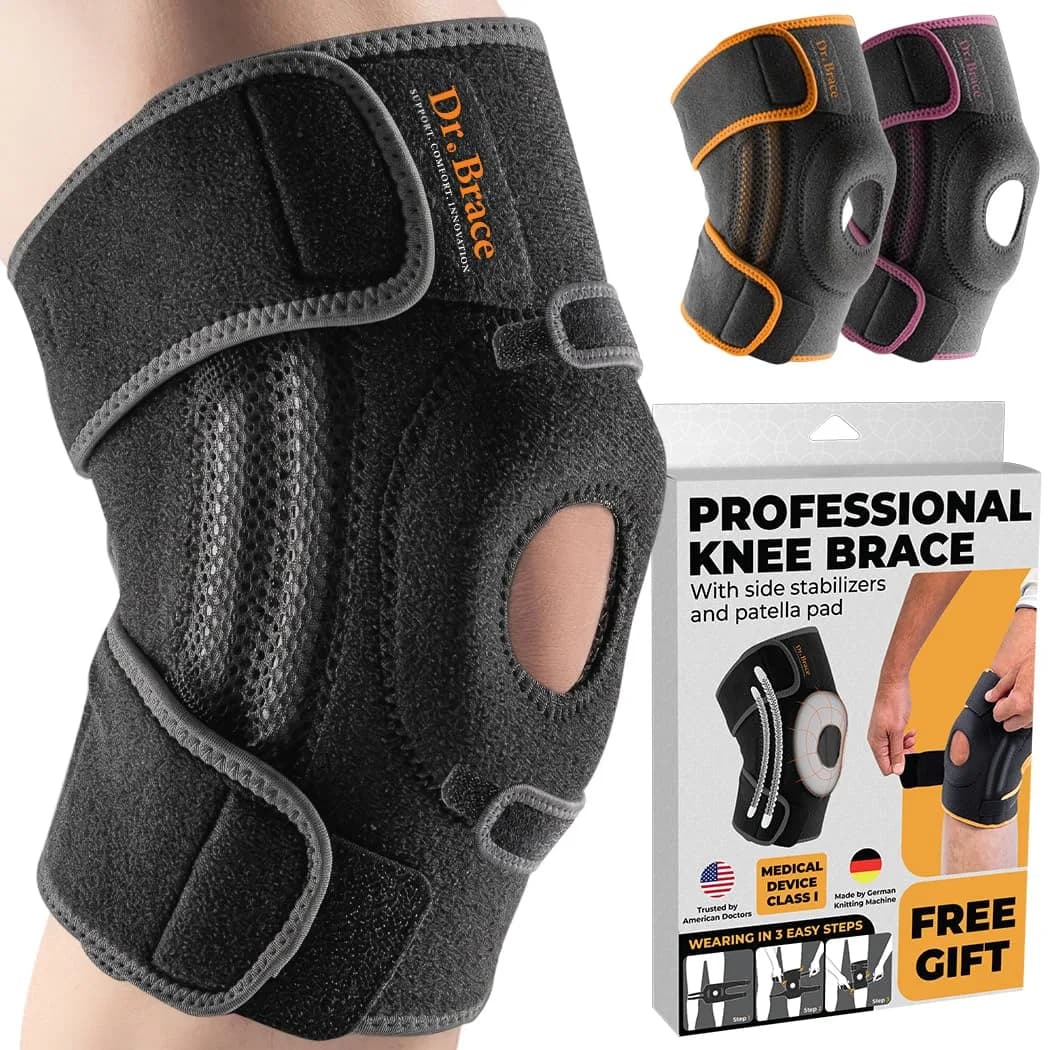 DR. BRACE ELITE Knee Brace with Side Stabilizers & Patella Gel Pads - Large, Mercury | Orthopedic Brace for Pain Relief & Recovery
