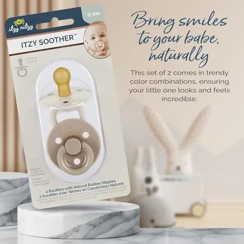 Itzy Ritzy Natural Rubber Pacifiers for 0–6 Mos | BPA-Free, Cherry-Shaped Nipple, Large Air Holes, Set of 2 thumbnail 6