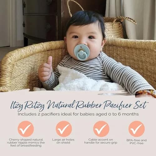 Itzy Ritzy Natural Rubber Pacifiers for 0–6 Mos | BPA-Free, Cherry-Shaped Nipple, Large Air Holes, Set of 2 thumbnail 3
