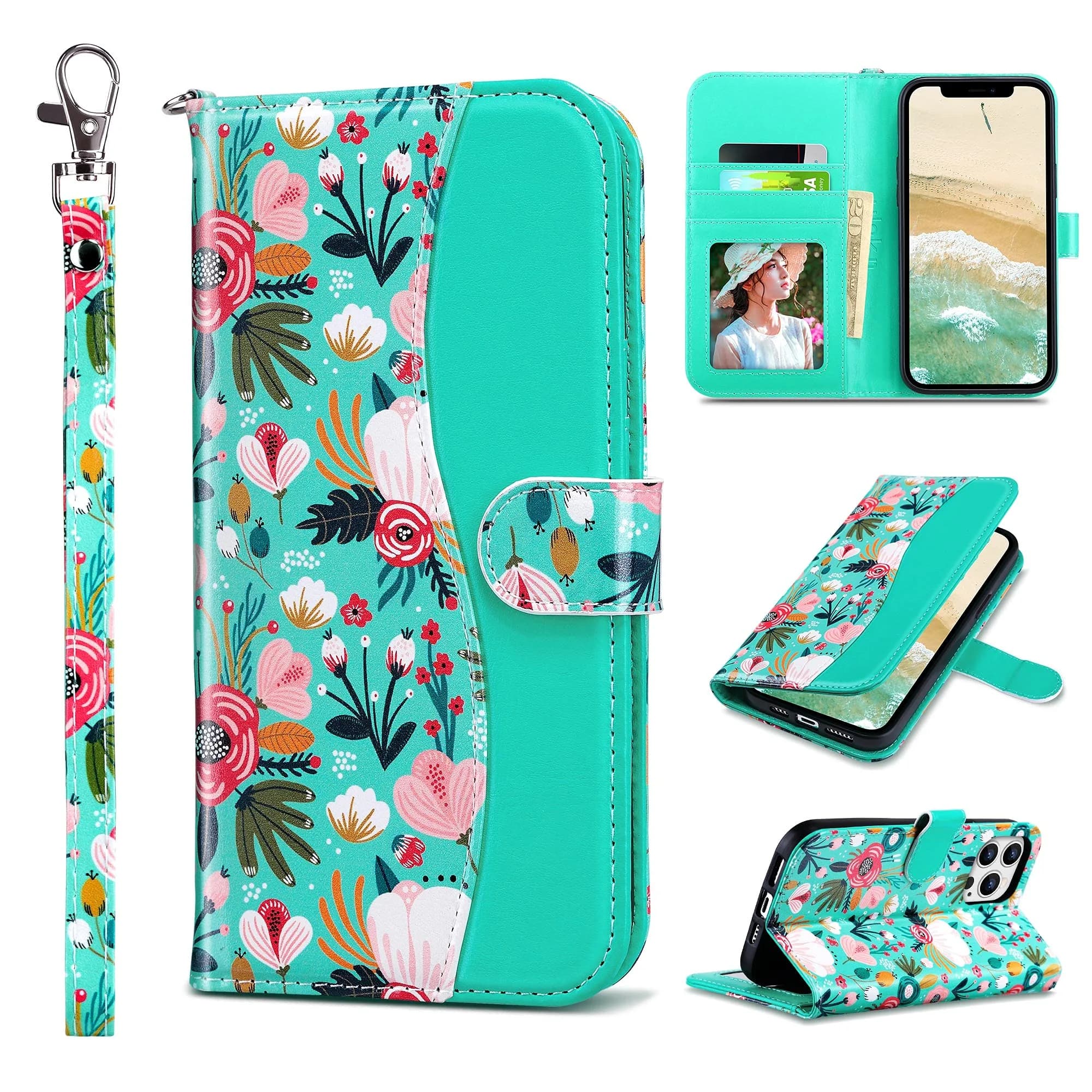 ULAK Wallet Case for iPhone 13 Pro Max 6.7 inch | Card Holder, Shockproof, Flip Leather — Mint