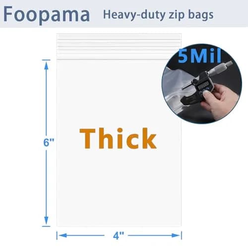 Foopama 4" x 6" Thick 5 Mil Clear Zip Poly Lock Plastic Bags (100-Pack) | Heavy Duty & Durable thumbnail 3