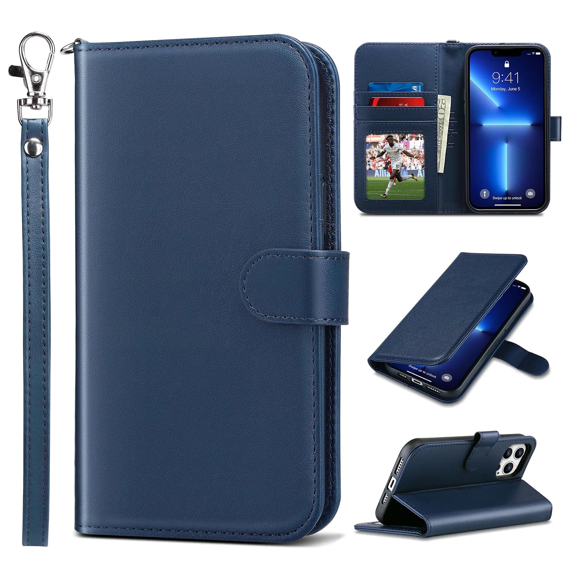 ULAK Wallet Case for iPhone 13 Pro Max 6.7 inch | Card Holder, Shockproof, Flip Leather — Navy / iPhone 13 Pro Max - 6.7 inch