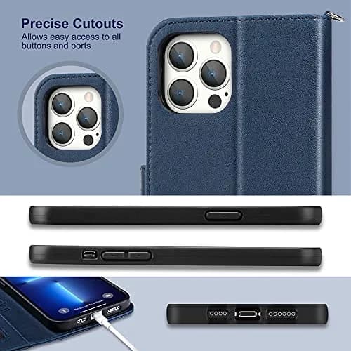 ULAK Blue Wallet Case for iPhone 13 Pro Max 6.7 inch | Card Holder with Kickstand & Wrist Strap thumbnail 7